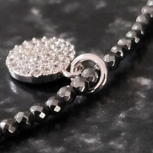 925 Sterling Silver Cubic Zirconia Pendant Hematite Adjustible Necklace Choker